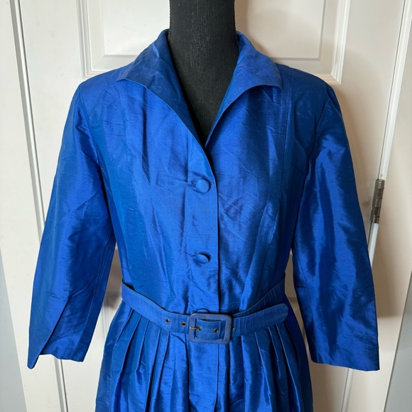 Makola Atelier Made in Italy 100% Silk Designer Blue Shirt Dress - Picture 4 of 8